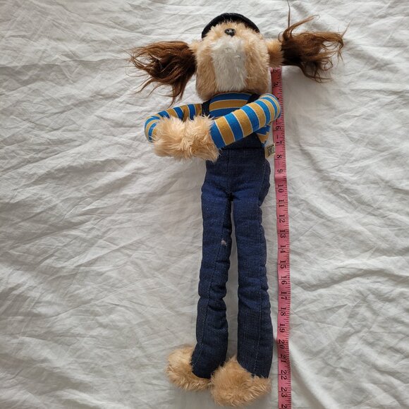 Knee Hugger Shaggy Dog Stuffed Toy Blue Overalls Cap Stripe Shirt Vintage 1981 - Picture 12 of 15